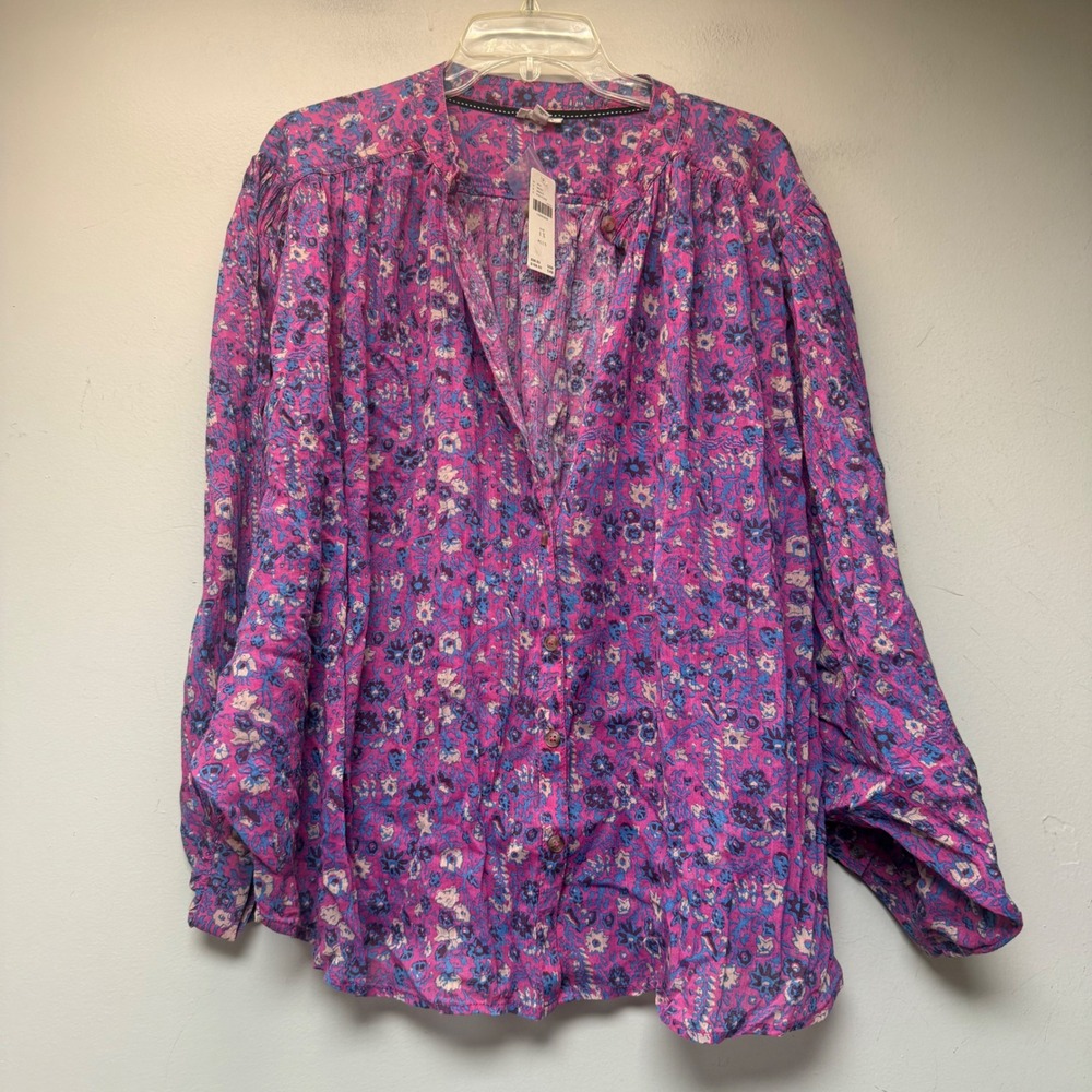 Pilcro Pink Purple Floral Peasant Blouse